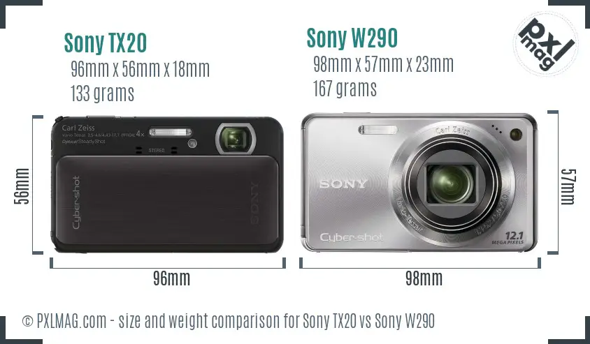 Sony TX20 vs Sony W290 size comparison