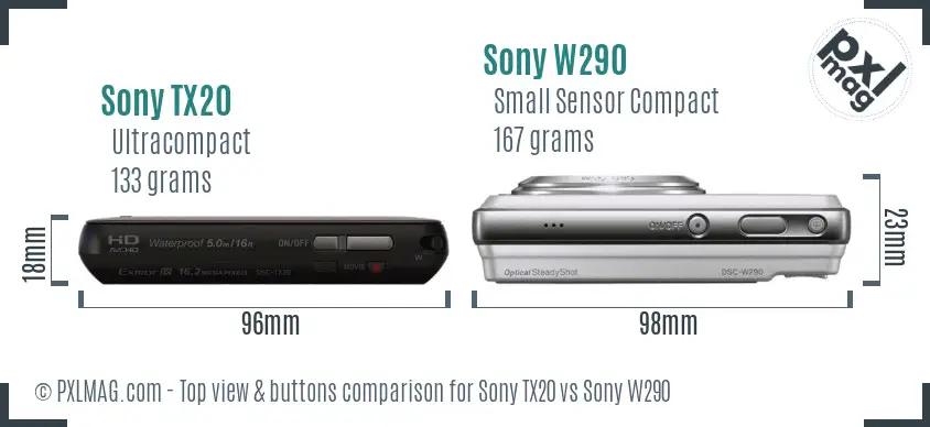 Sony TX20 vs Sony W290 top view buttons comparison