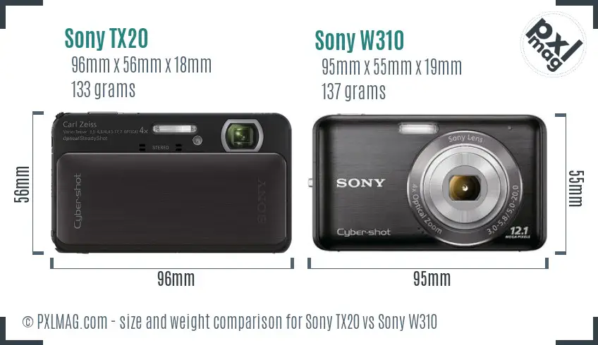 Sony TX20 vs Sony W310 size comparison