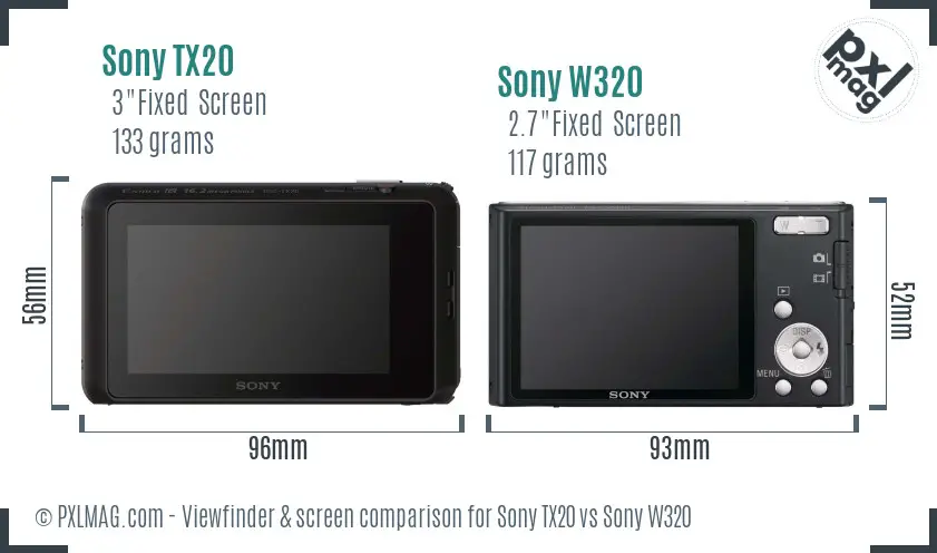 Sony TX20 vs Sony W320 Screen and Viewfinder comparison