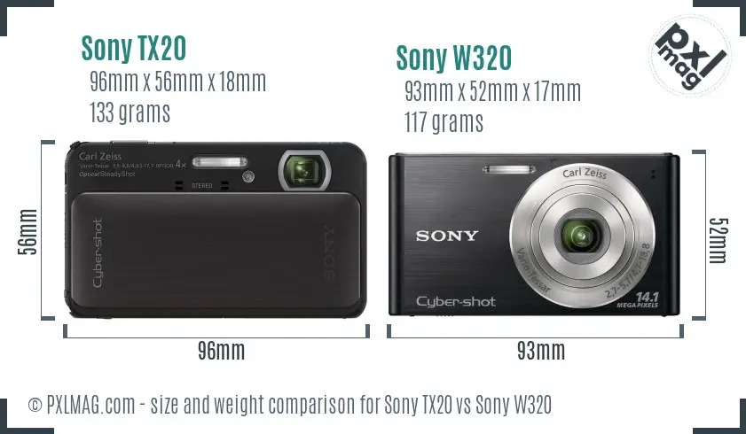Sony TX20 vs Sony W320 size comparison