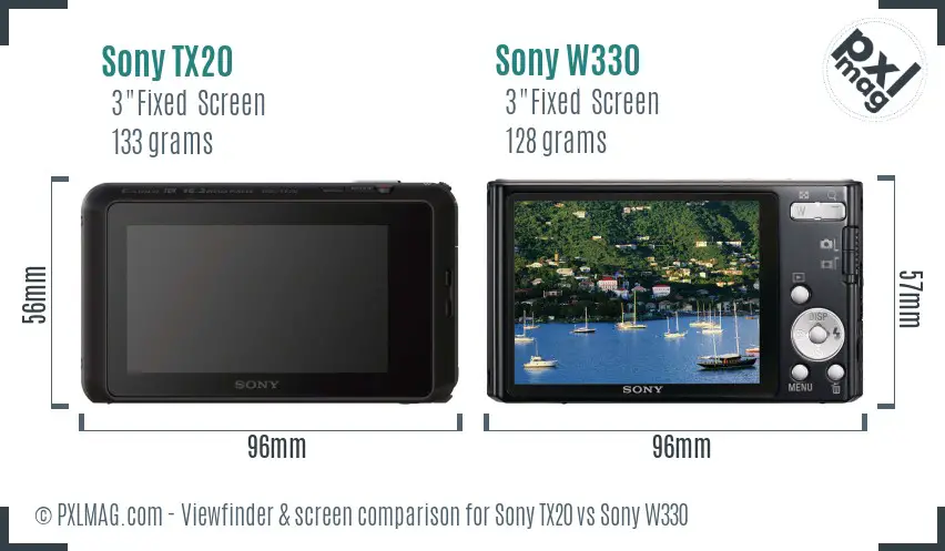 Sony TX20 vs Sony W330 Screen and Viewfinder comparison