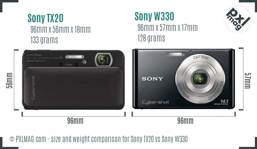 Sony TX20 vs Sony W330 size comparison