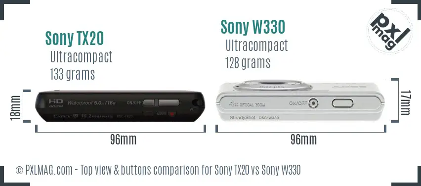 Sony TX20 vs Sony W330 top view buttons comparison