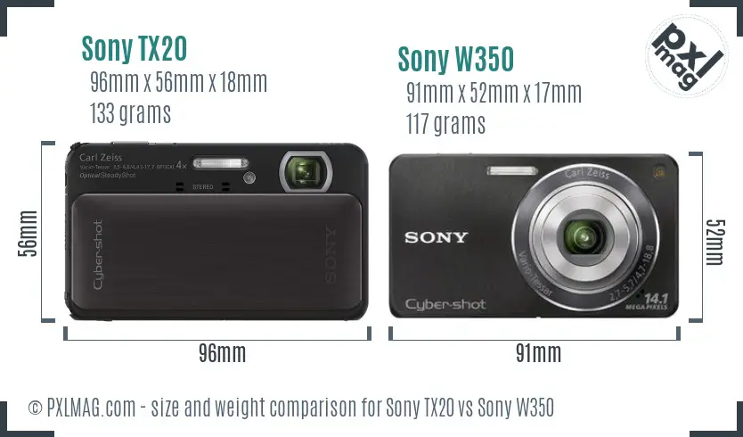 Sony TX20 vs Sony W350 size comparison