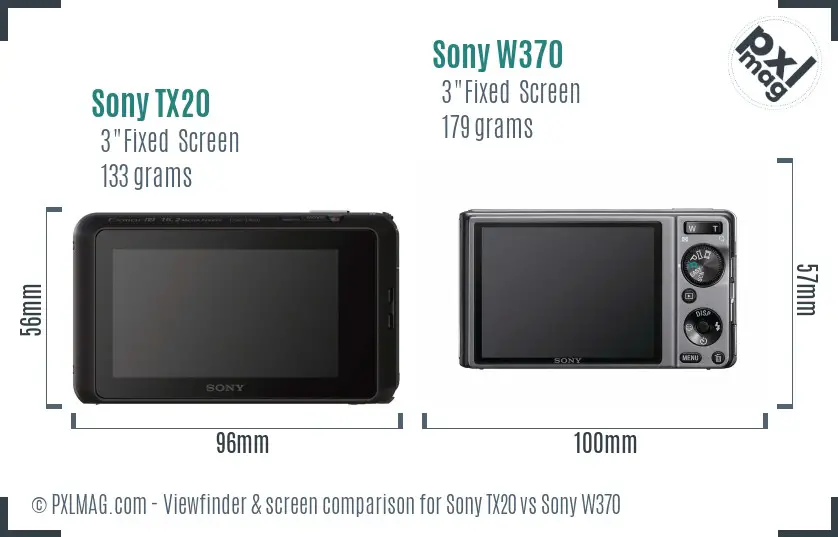 Sony TX20 vs Sony W370 Screen and Viewfinder comparison