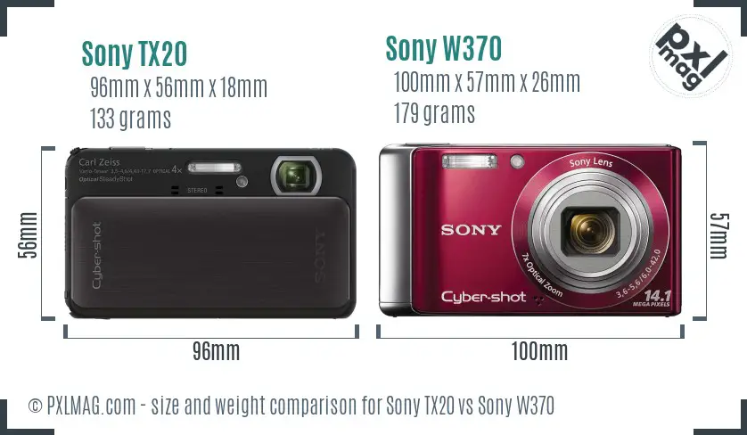 Sony TX20 vs Sony W370 size comparison