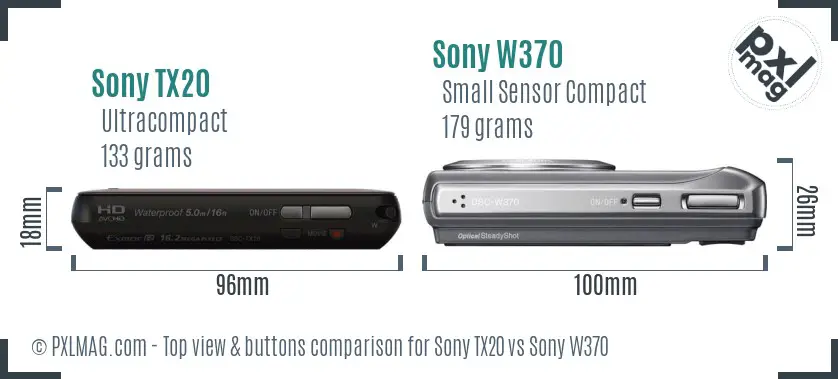 Sony TX20 vs Sony W370 top view buttons comparison