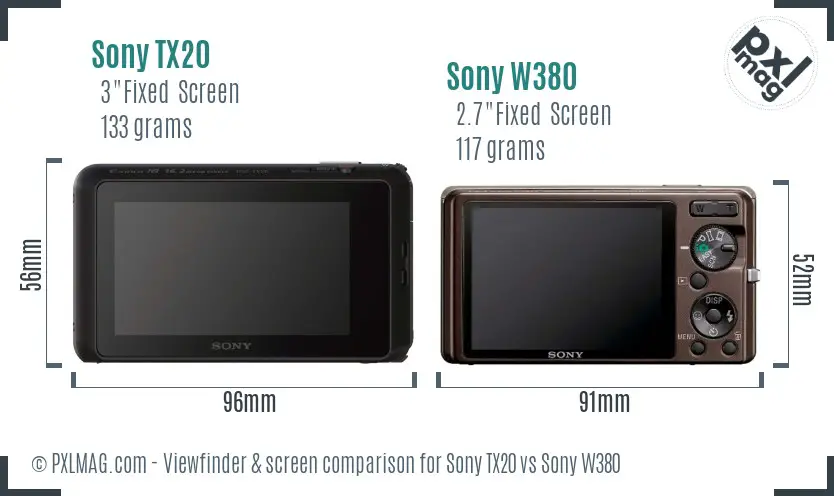 Sony TX20 vs Sony W380 Screen and Viewfinder comparison