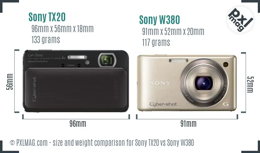 Sony TX20 vs Sony W380 size comparison
