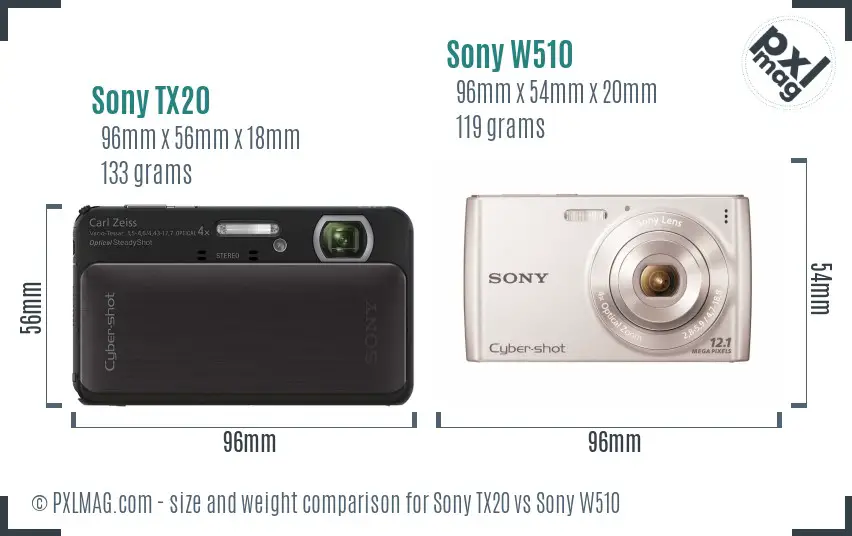 Sony TX20 vs Sony W510 size comparison
