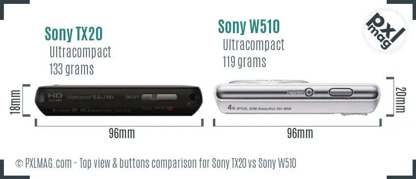 Sony TX20 vs Sony W510 top view buttons comparison