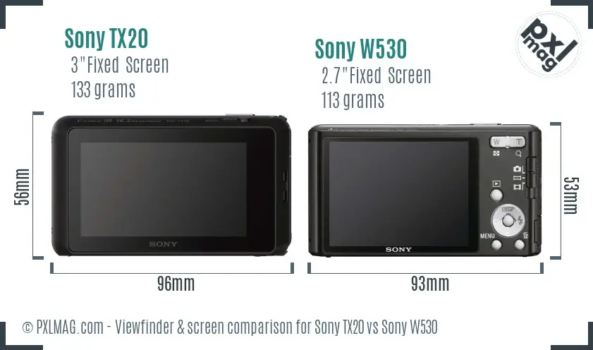 Sony TX20 vs Sony W530 Screen and Viewfinder comparison