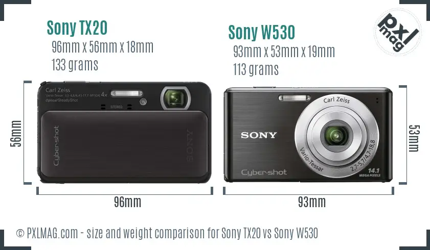 Sony TX20 vs Sony W530 size comparison