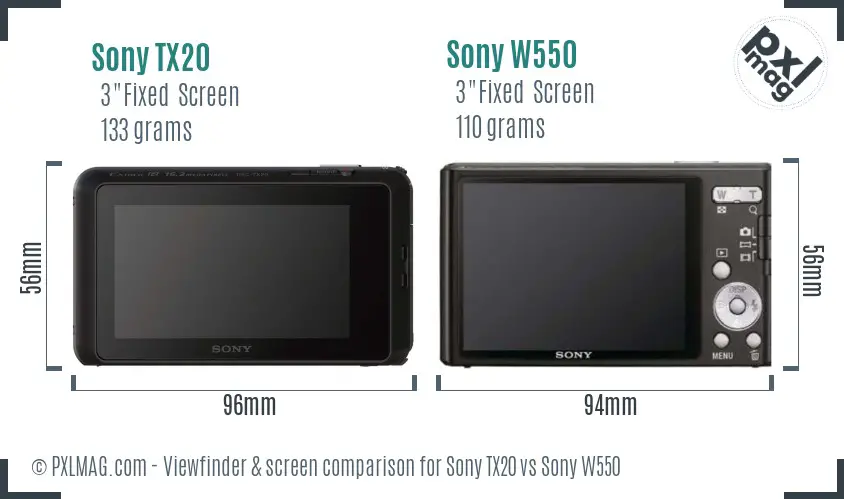 Sony TX20 vs Sony W550 Screen and Viewfinder comparison