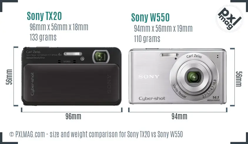 Sony TX20 vs Sony W550 size comparison