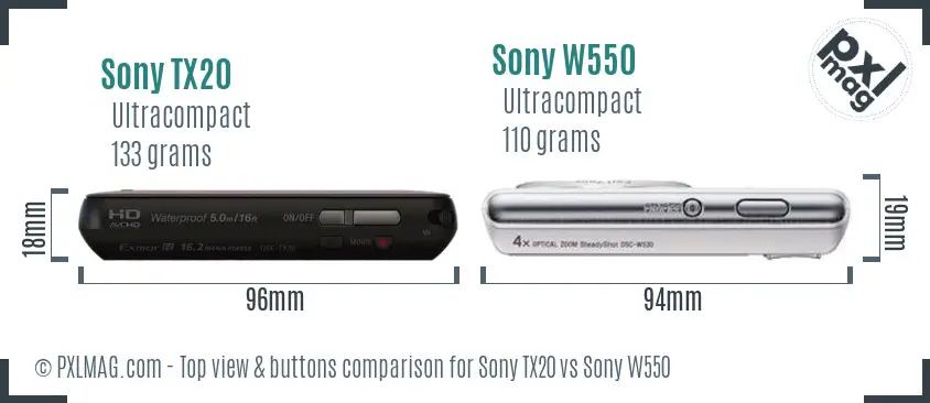 Sony TX20 vs Sony W550 top view buttons comparison
