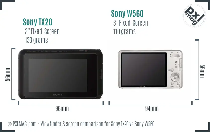 Sony TX20 vs Sony W560 Screen and Viewfinder comparison