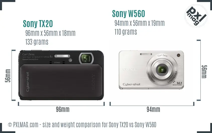 Sony TX20 vs Sony W560 size comparison