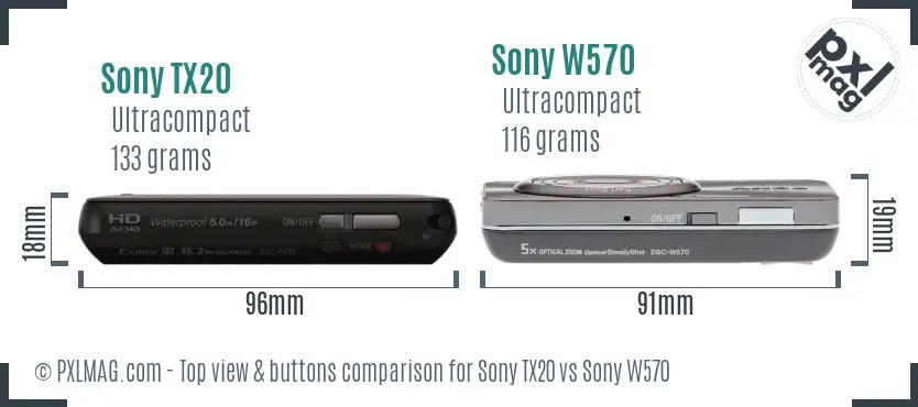 Sony TX20 vs Sony W570 top view buttons comparison