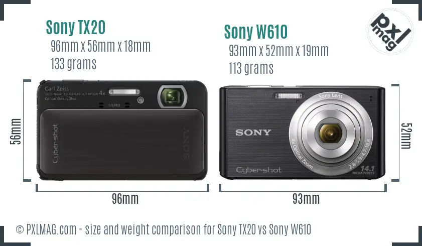 Sony TX20 vs Sony W610 size comparison