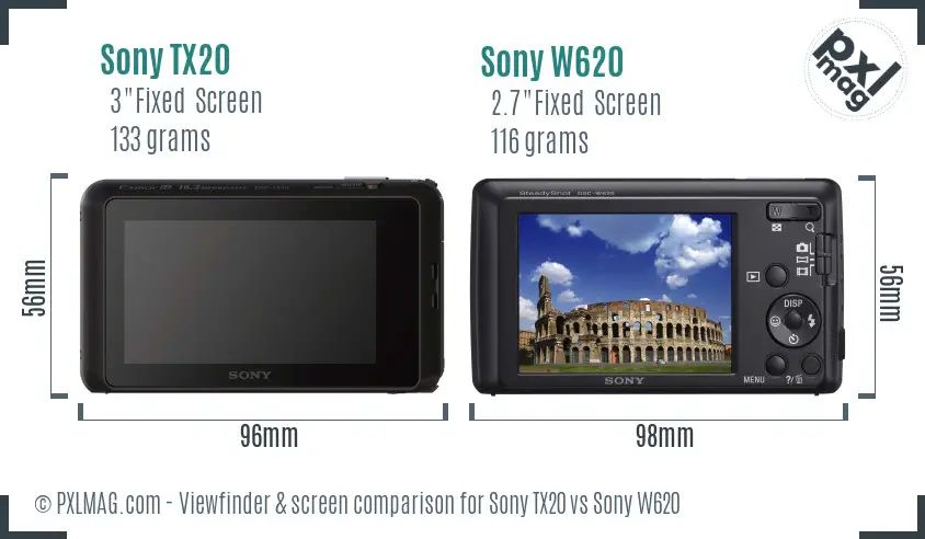 Sony TX20 vs Sony W620 Screen and Viewfinder comparison