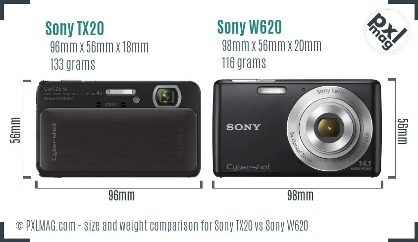 Sony TX20 vs Sony W620 size comparison
