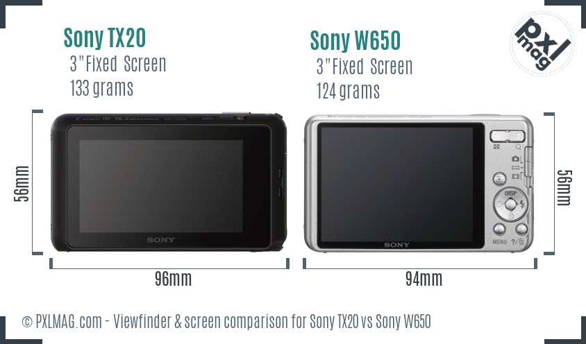 Sony TX20 vs Sony W650 Screen and Viewfinder comparison