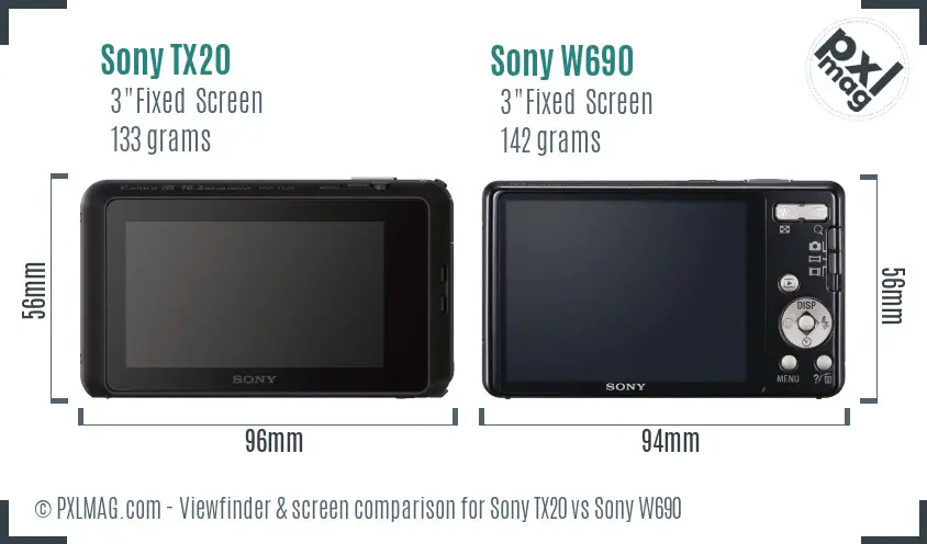 Sony TX20 vs Sony W690 Screen and Viewfinder comparison