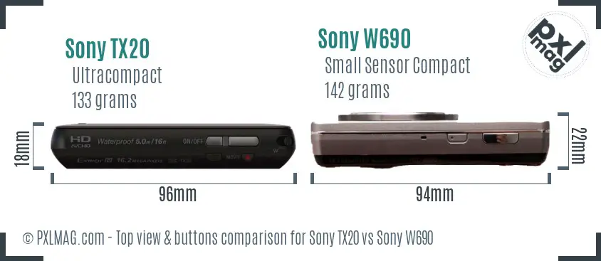 Sony TX20 vs Sony W690 top view buttons comparison