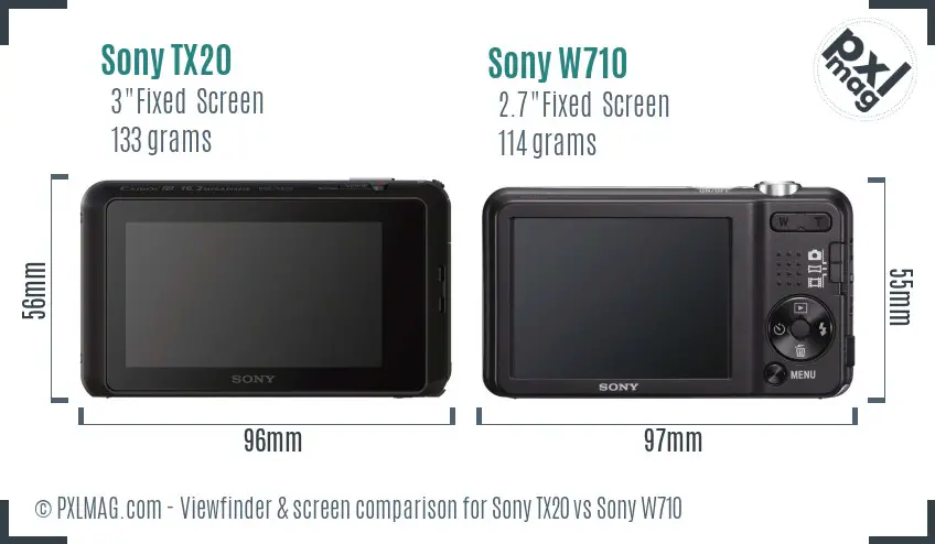 Sony TX20 vs Sony W710 Screen and Viewfinder comparison