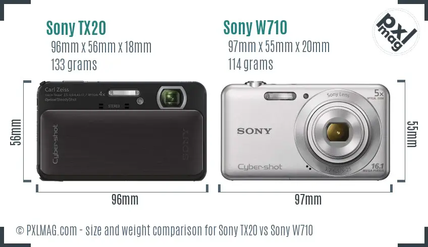 Sony TX20 vs Sony W710 size comparison