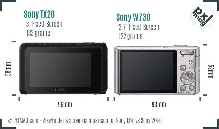 Sony TX20 vs Sony W730 Screen and Viewfinder comparison