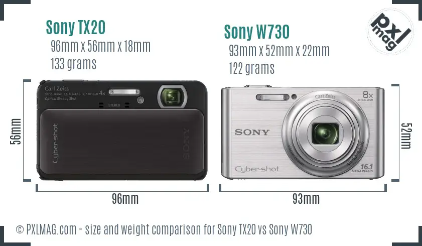 Sony TX20 vs Sony W730 size comparison