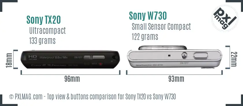 Sony TX20 vs Sony W730 top view buttons comparison