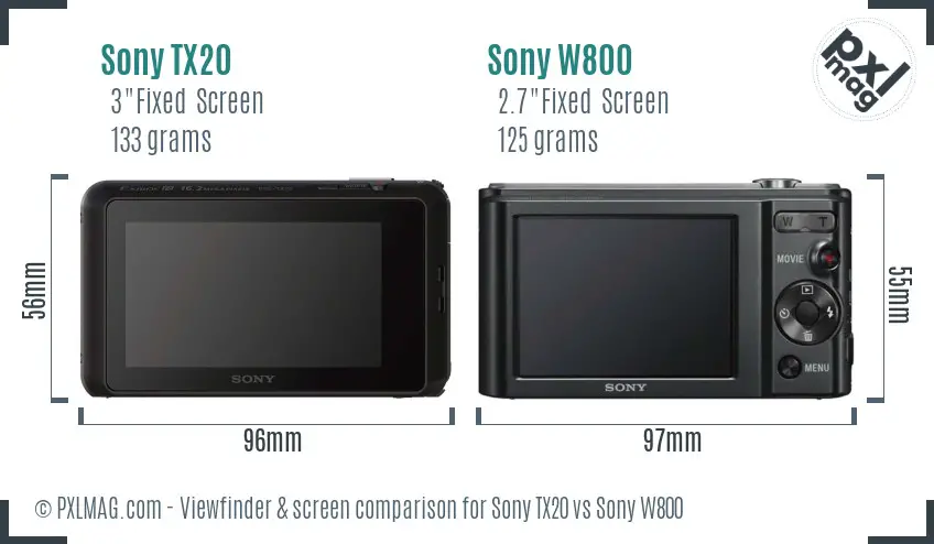 Sony TX20 vs Sony W800 Screen and Viewfinder comparison