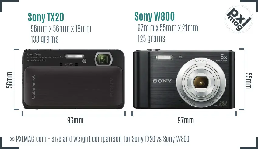Sony TX20 vs Sony W800 size comparison