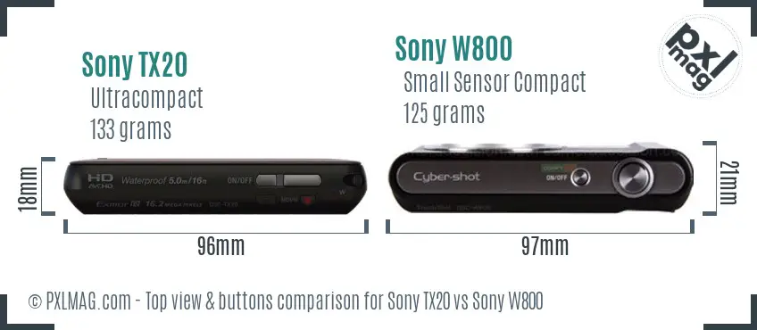 Sony TX20 vs Sony W800 top view buttons comparison