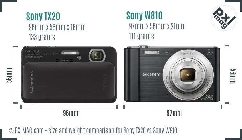 Sony TX20 vs Sony W810 size comparison