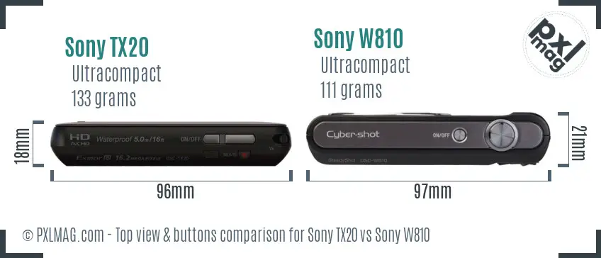 Sony TX20 vs Sony W810 top view buttons comparison
