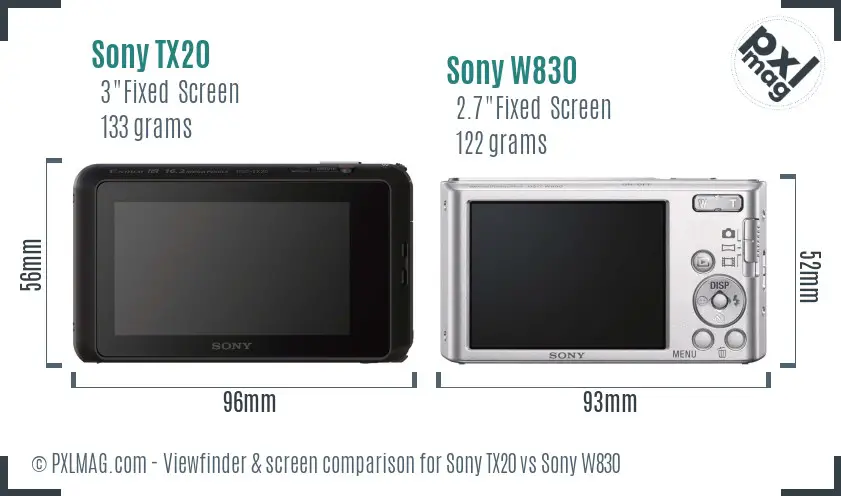 Sony TX20 vs Sony W830 Screen and Viewfinder comparison