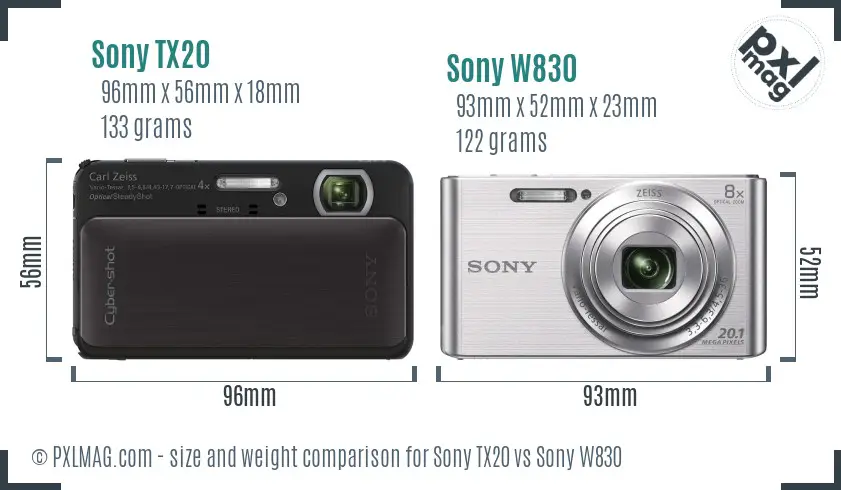 Sony TX20 vs Sony W830 size comparison