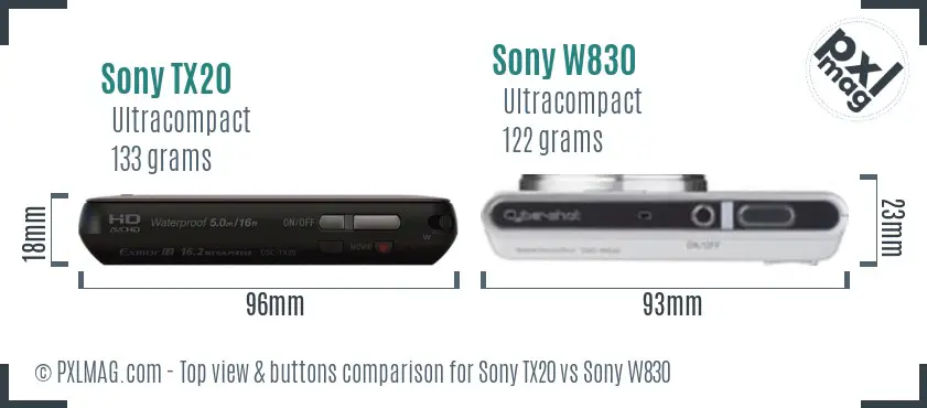 Sony TX20 vs Sony W830 top view buttons comparison