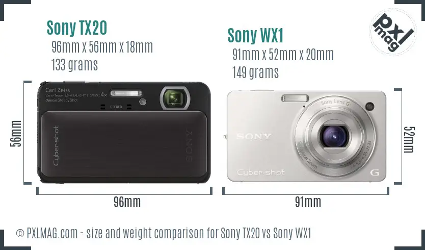 Sony TX20 vs Sony WX1 size comparison