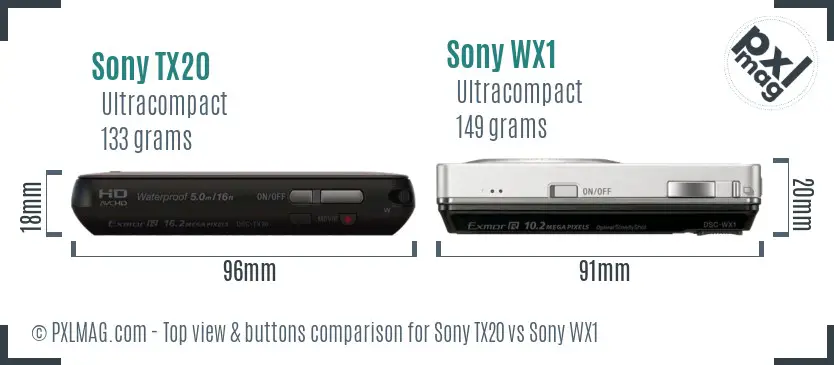 Sony TX20 vs Sony WX1 top view buttons comparison