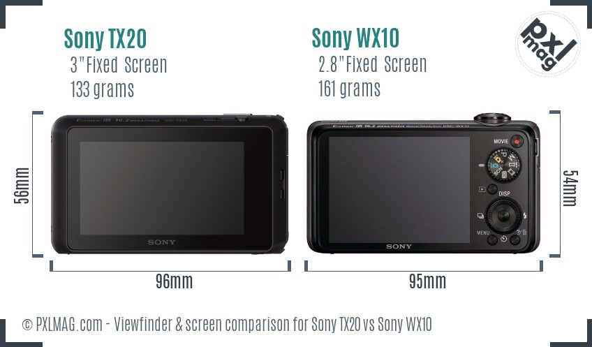 Sony TX20 vs Sony WX10 Screen and Viewfinder comparison