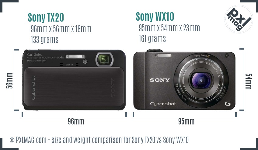 Sony TX20 vs Sony WX10 size comparison