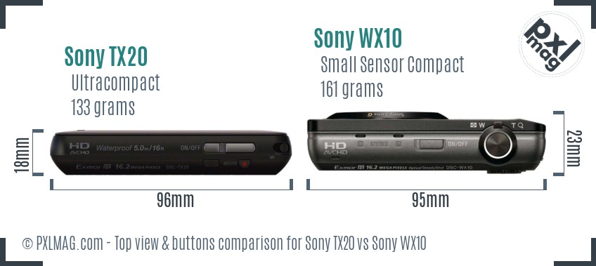 Sony TX20 vs Sony WX10 top view buttons comparison