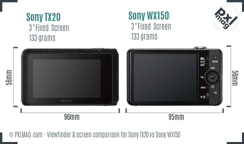 Sony TX20 vs Sony WX150 Screen and Viewfinder comparison