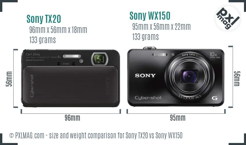 Sony TX20 vs Sony WX150 size comparison